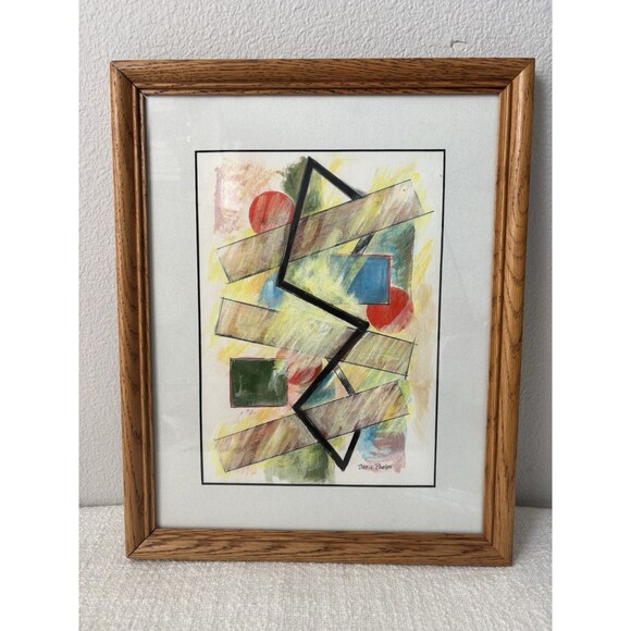 Original Hand Painted Geometric Abstract Signed Painting By Doris Phelps Framed - Picture 1 of 2